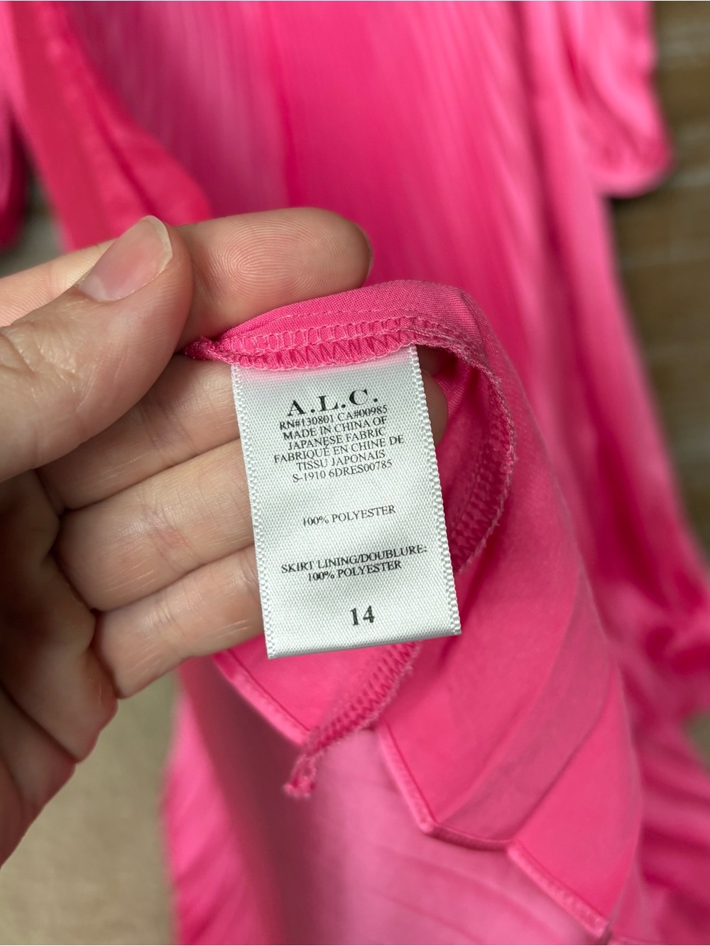 A.L.C. Naples Pleated Cut Handkerchief Dress Pink Event Summer Womens 14 - Picture 6 of 8